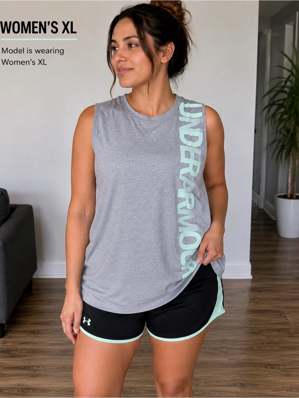 Under Armour Gray Sleeveless Muscle Tee with Mint Logo